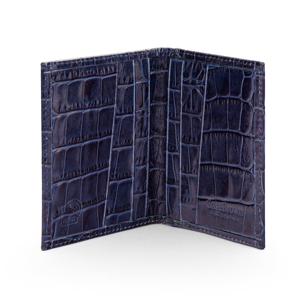 RFID leather credit card holder, navy croc, inside