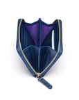 Small Leather Zip Around Accordion Coin Purse, midnight navy, inside