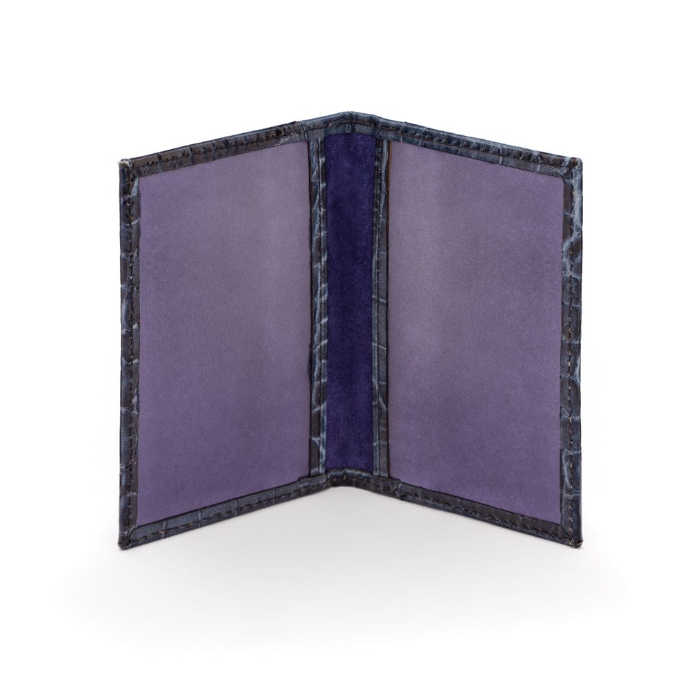 Leather travel card wallet, navy croc, inside