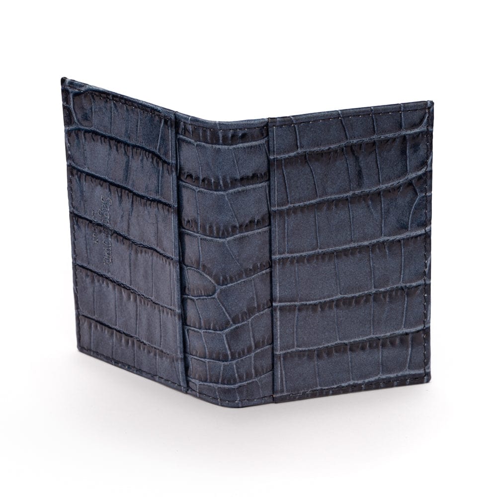 Leather travel card wallet, navy croc, back