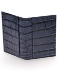 Leather travel card wallet, navy croc, back
