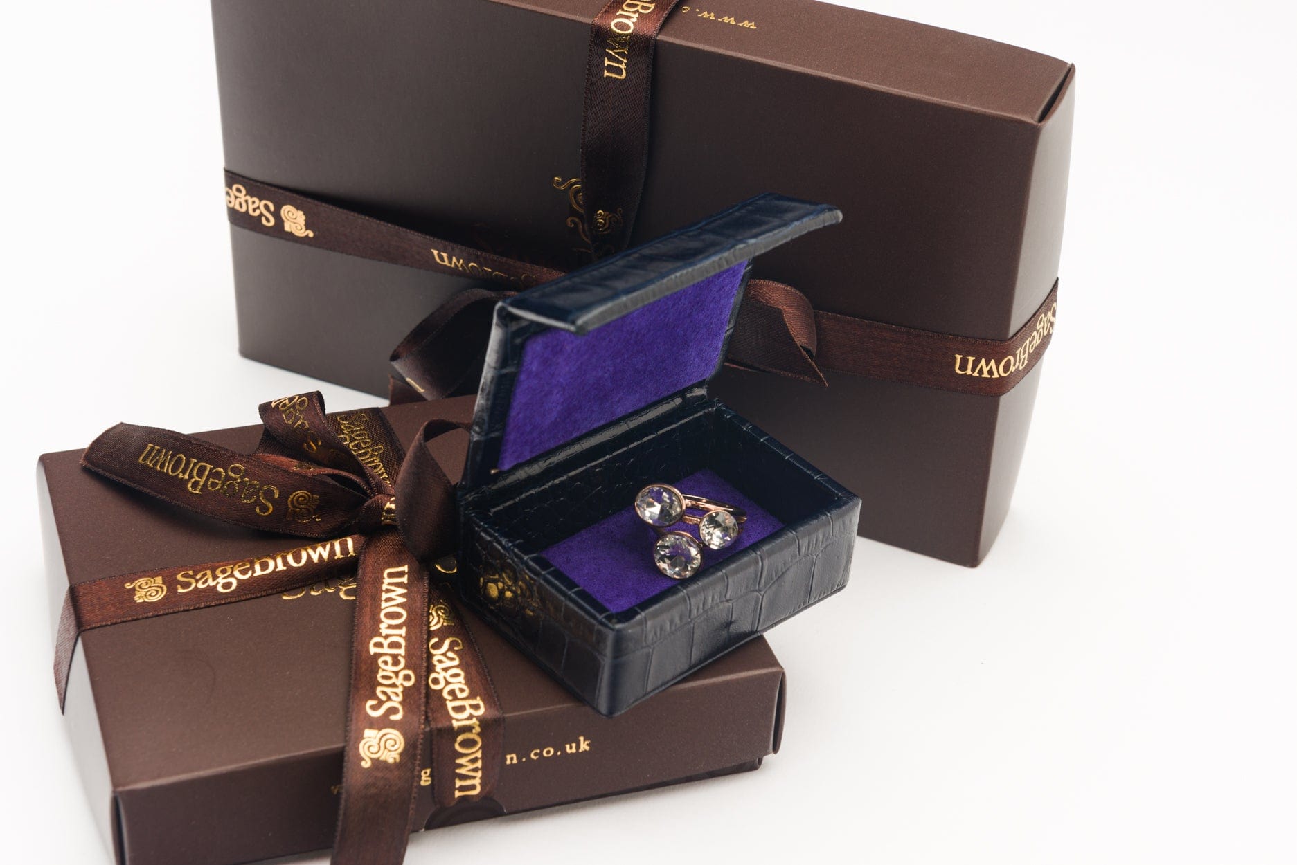 Mini leather accessory box, navy croc