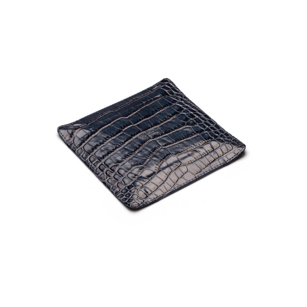 Small leather valet tray navy croc with purple, flat base