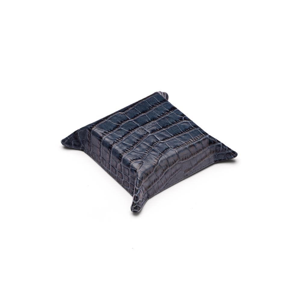 Small leather valet tray navy croc with purple, base