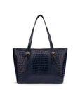 Women's leather 13" laptop workbag, navy croc, front
