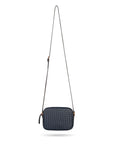Ivy woven camera bag, navy, interior, with shoulder strap