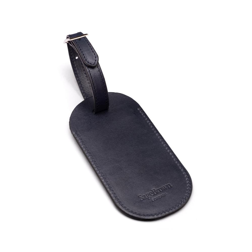Leather luggage tag, navy, back