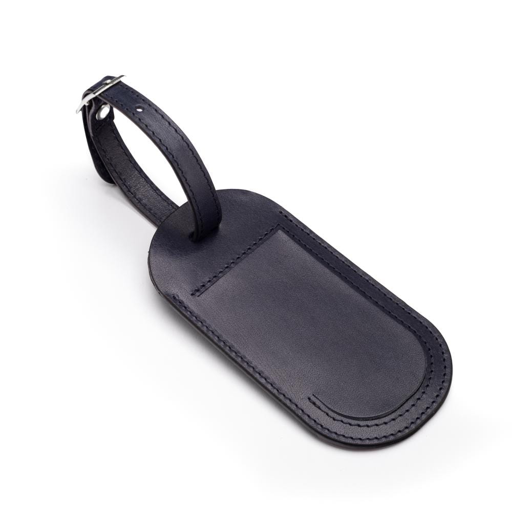 Leather luggage tag, navy, front