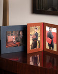 Leather photo frame, navy, 6x4", landscape, lifestyle