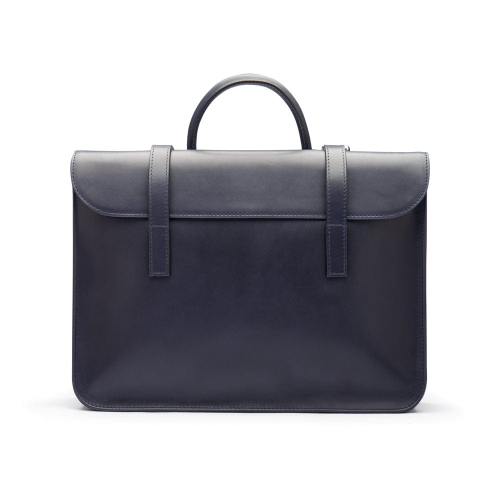 Leather music bag, navy, front view