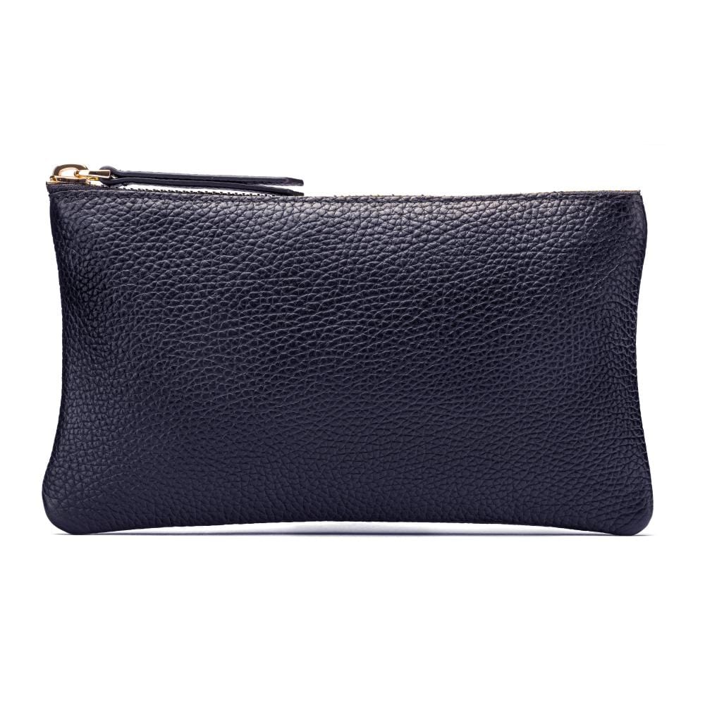 Medium leather makeup bag, navy, front