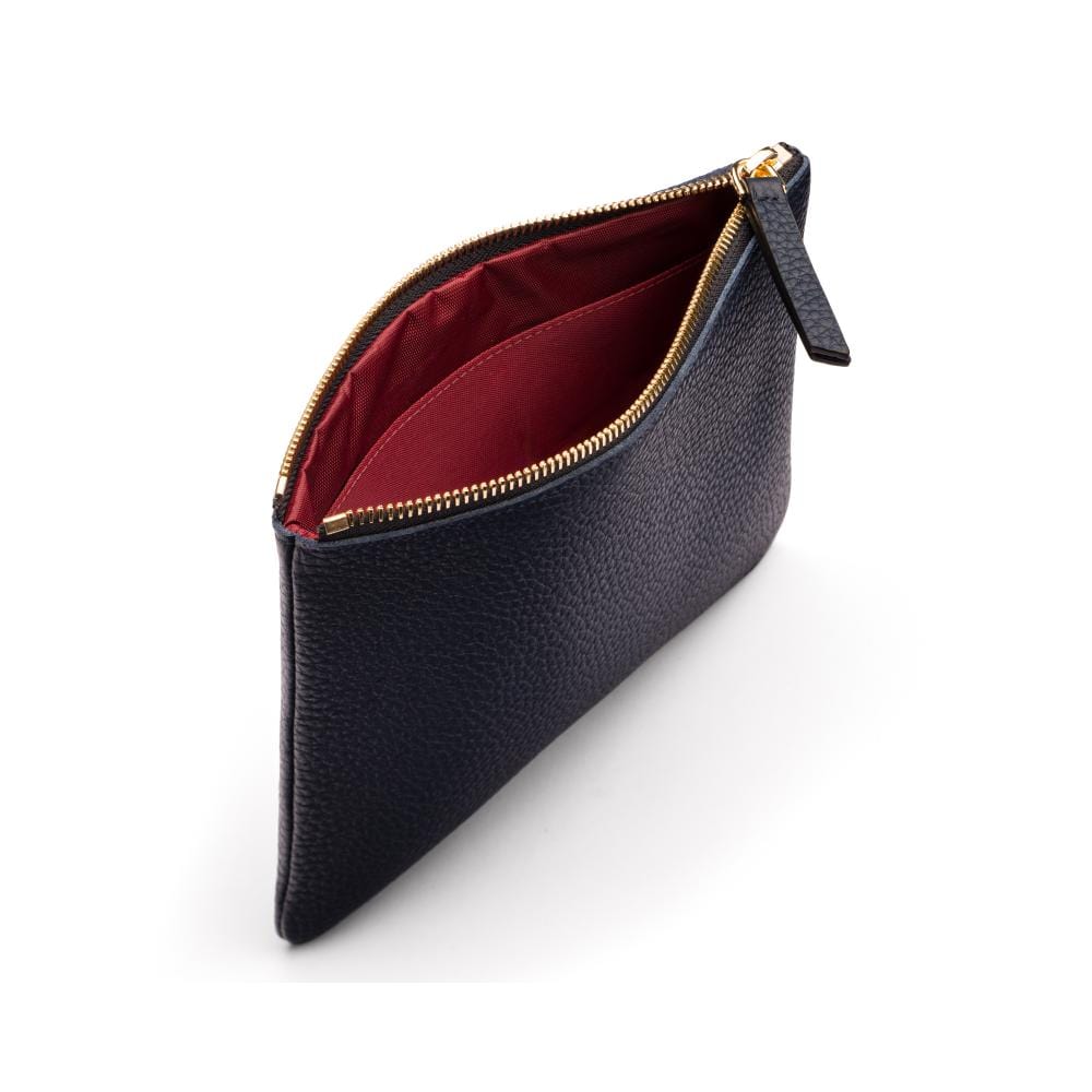 Medium leather makeup bag, navy, inside