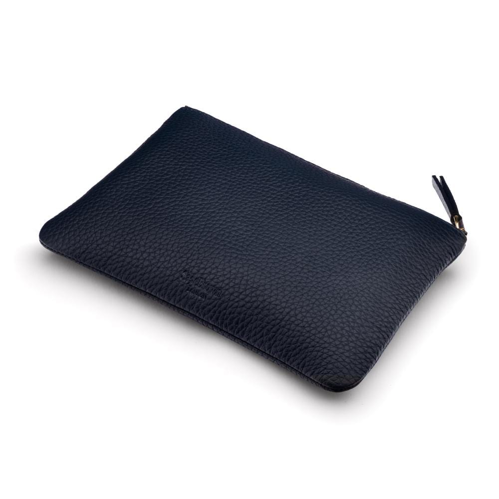 Medium leather makeup bag, navy, back
