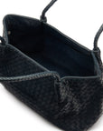 Midi woven leather bag, navy, open view