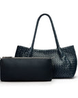 Midi woven leather bag, navy, inner bag