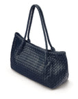 Midi woven leather bag, navy, side