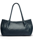 Midi woven leather bag, navy, front