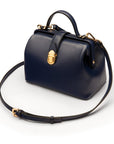 Mini leather Gladstone bag, navy, with shoulder strap