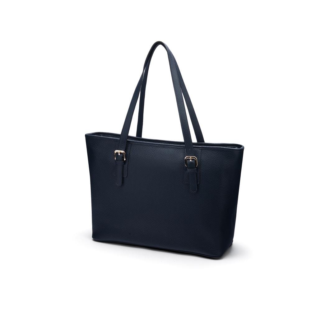 Women's leather 13" laptop workbag, navy pebble grain, back