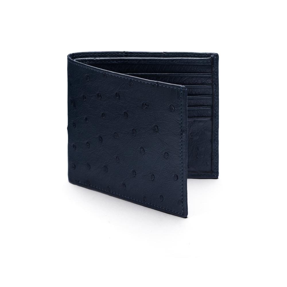 RFID wallet in ostrich leather, navy, front