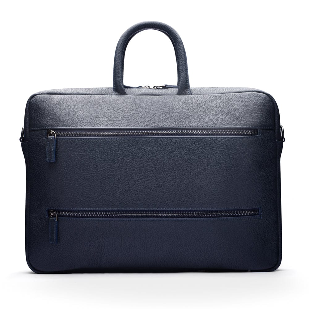 17" slim leather laptop bag, navy, back