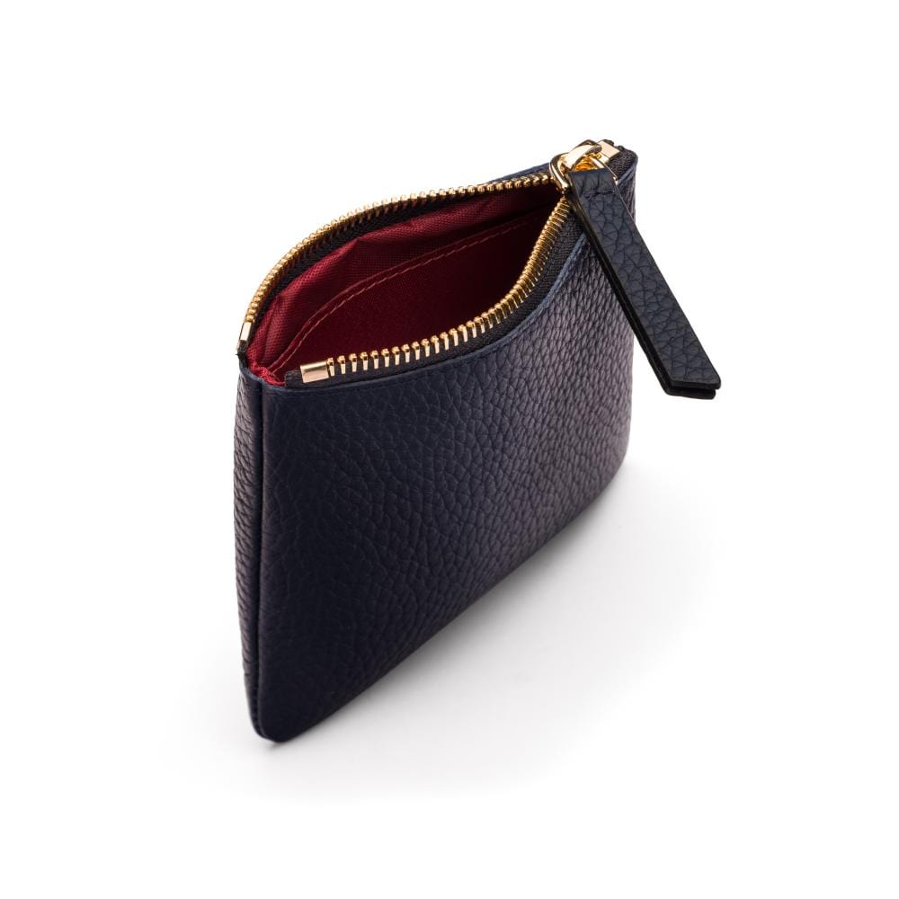 Small leather makeup bag, navy, inside