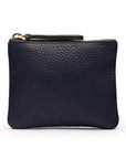 Small leather makeup bag, navy, front