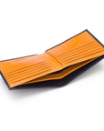 Men's bridle hide wallet, navy with yellow, inside