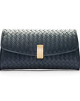 Woven leather clutch bag, navy, front