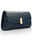 Woven leather clutch bag, navy, side