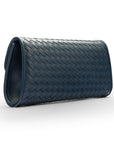Woven leather clutch bag, navy, back