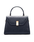 Woven leather Sabrina bag, navy, front
