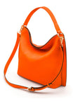 Carol Ann slouchy leather shoulder bag, orange, with both straps