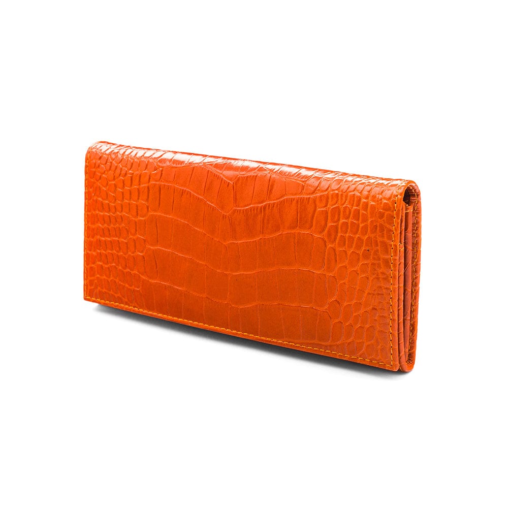 Leather Mayfair concertina purse, orange croc, front