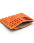 Flat woven leather card holder, orange, inside
