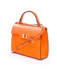 Real ostrich Morgan bag, orange, side
