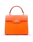Real ostrich Morgan bag, orange, front