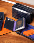Leather luggage tag, orange, lifestyle