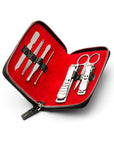 Leather zip around 7 piece manicure set, black croc, inside