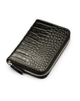 Leather zip around 7 piece manicure set, black croc, front