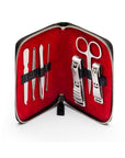 Leather zip around 7 piece manicure set, black croc, open