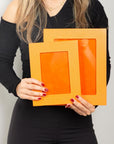 Luxury leather frame, orange, 2 different sizes