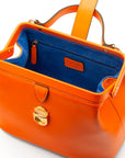 Mini leather Gladstone bag, orange, inside