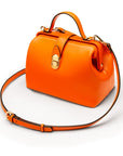 Mini leather Gladstone bag, orange, with shoulder strap