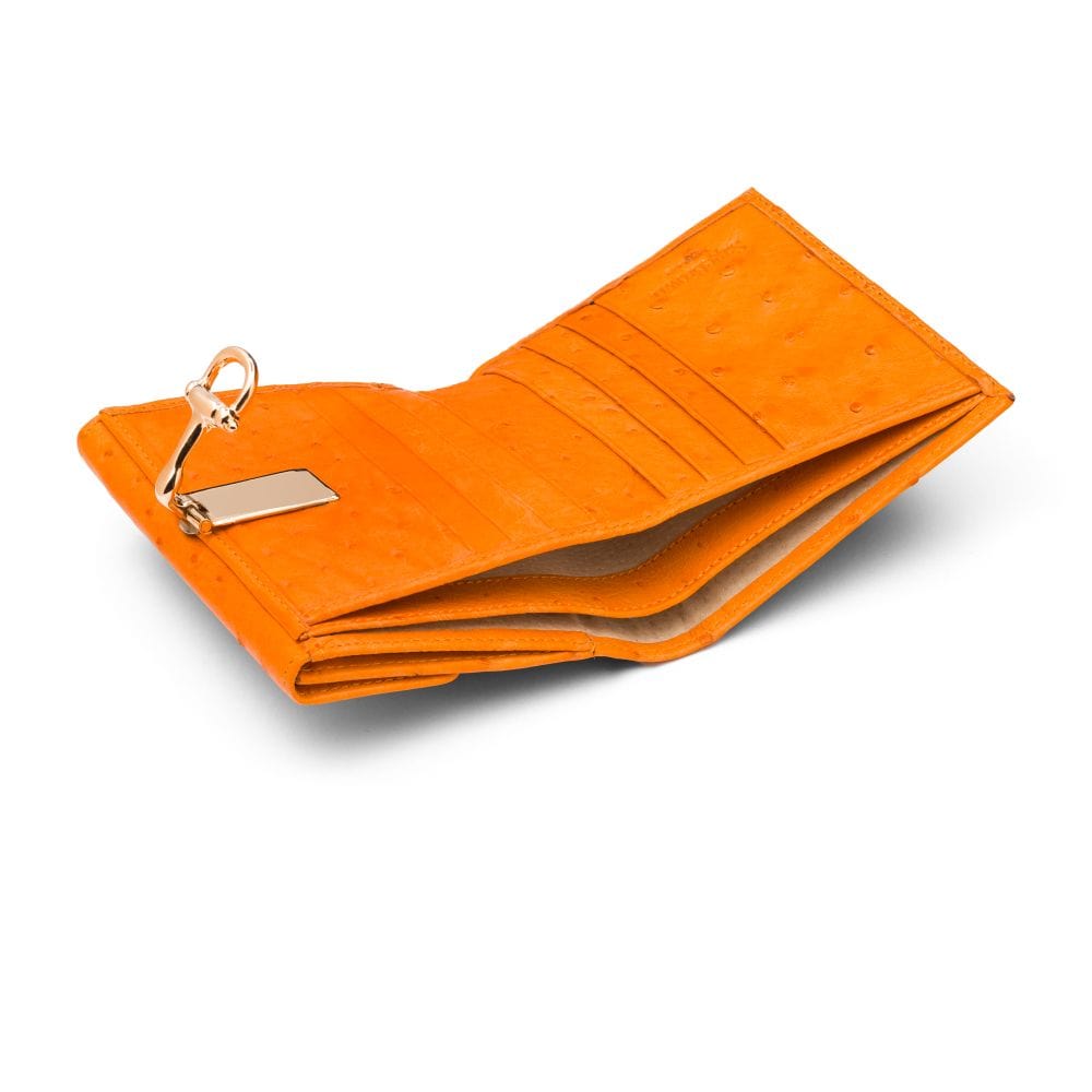 Real ostrich leather coin purse, orange ostrich, inside