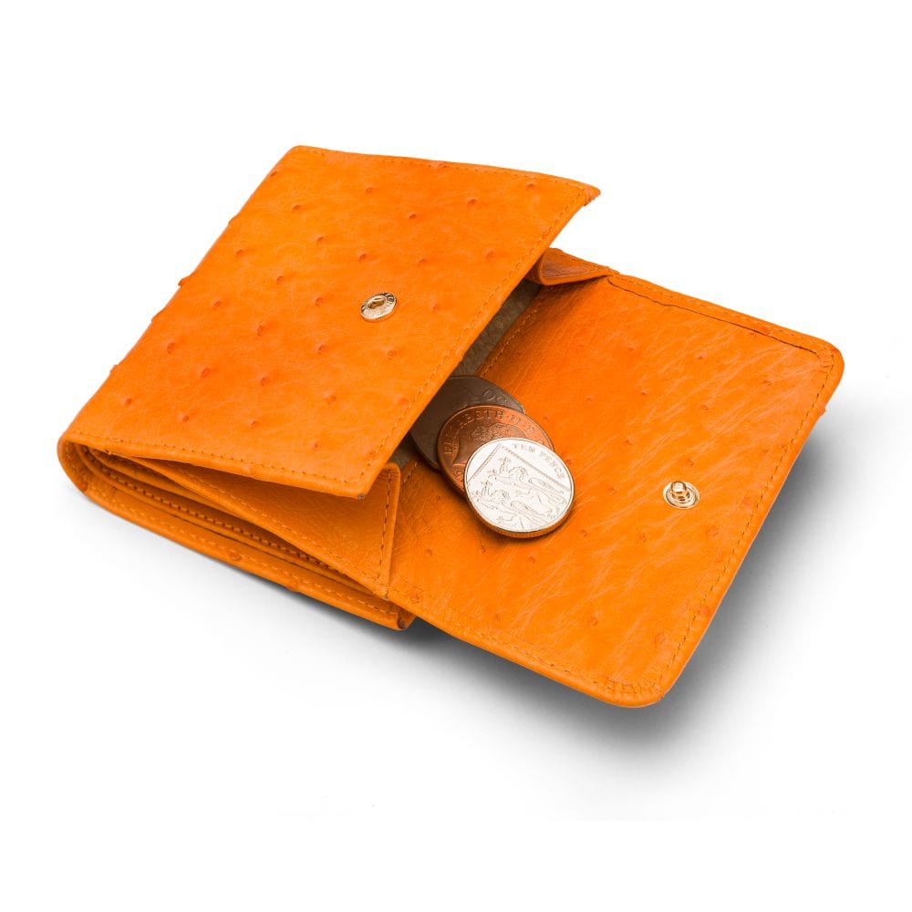 Real ostrich leather coin purse, orange ostrich, coin purse