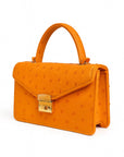 Real ostrich Maya top handle bag, orange, side
