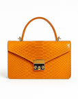 Real python Maya top handle bag, orange, front