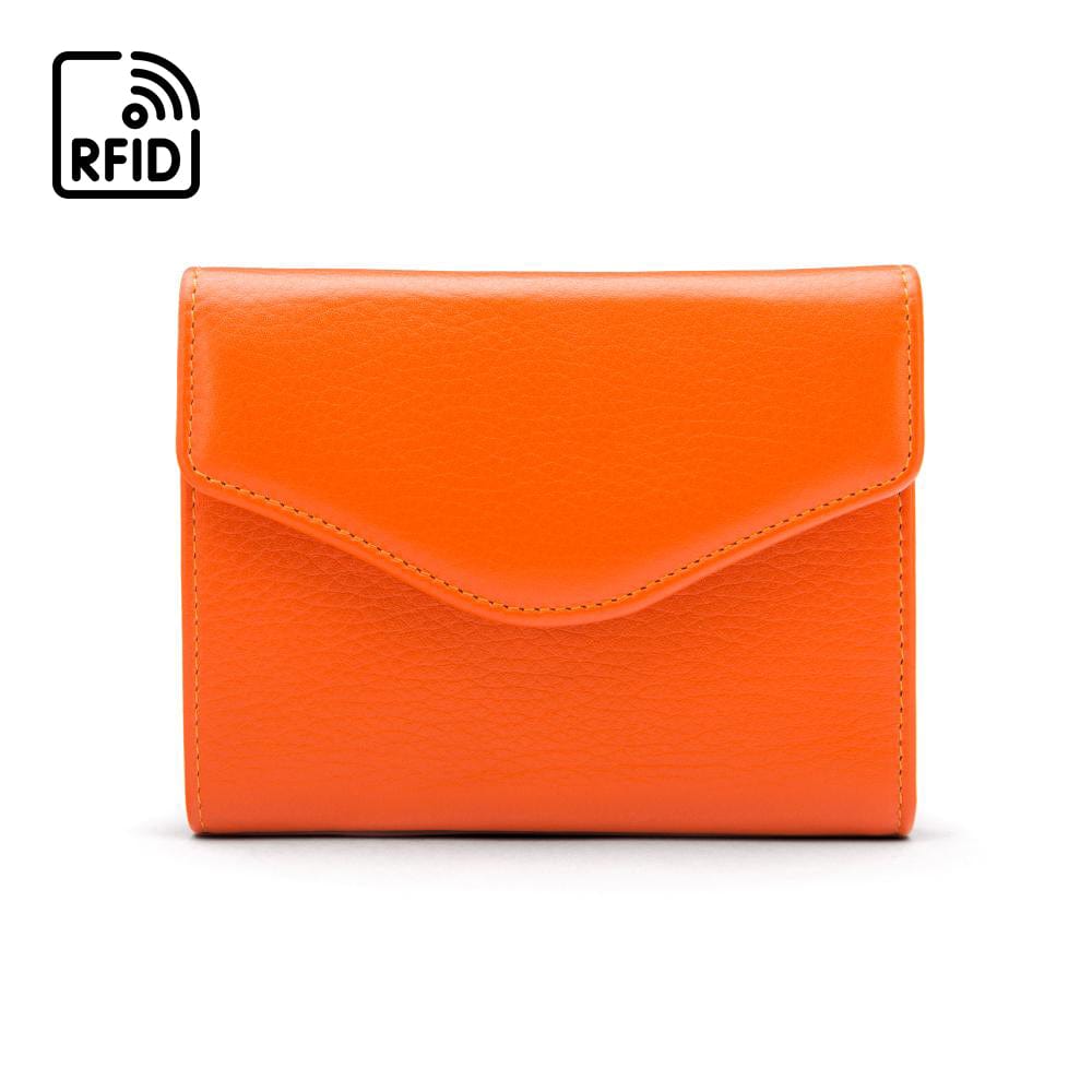 RFID Large leather purse with 15 CC, orange, front