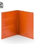 RFID leather passport holder, orange, inside view